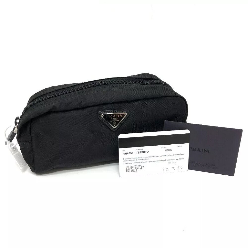 PRADA Triangle logo Makeup pouch Cosmetics Pouch Nylon Black - Picture 2 of 8